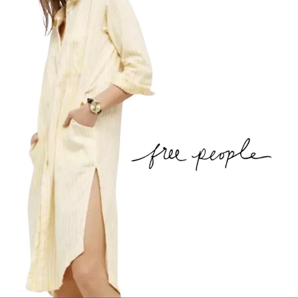 ♻️ FREE PEOPLE Faded in the Morning Linen Button Down Shirt Dress